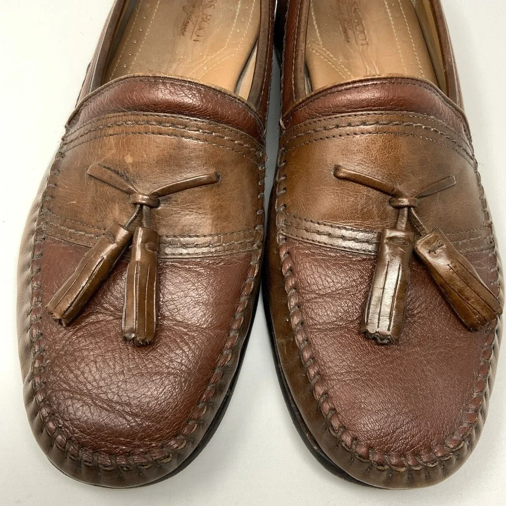 Brass Boot Mens 10.5 W‎ Tassel Sheep Skin Lining Brown Leather Loafer Shoes READ